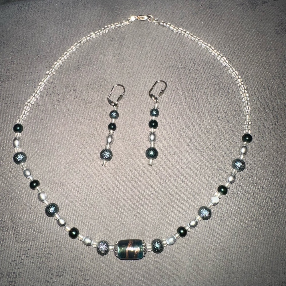 Dichroic glass bead necklace with earrings